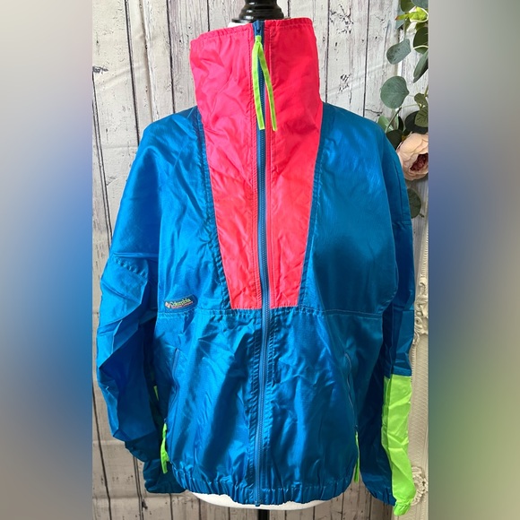 💙 90s Retro! Columbia Tracksuit Color Block Full Zip Neon Supreme Windbreaker - Picture 4 of 15